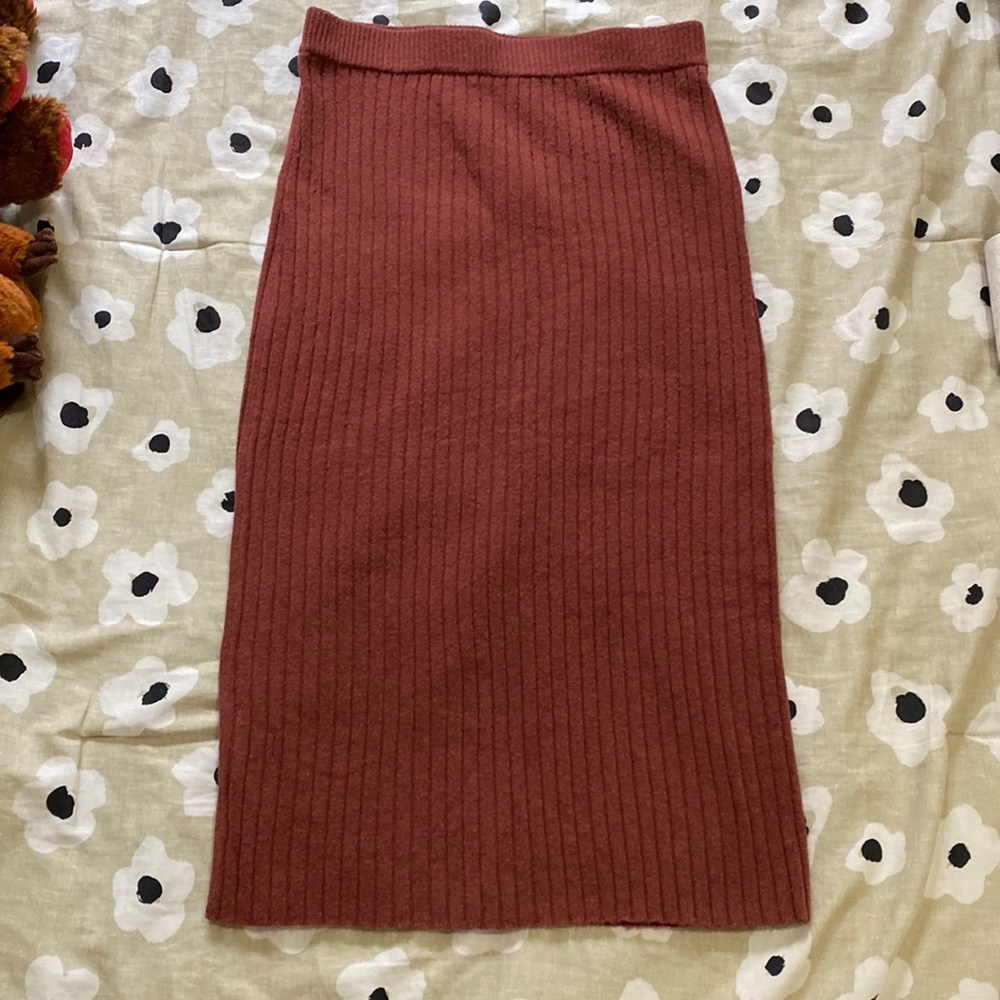 7 For All Mankind Burnt Orange Ribbed Midi Skirt - sz S